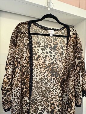 LuLaRoe Leopard Print Sheer Kimono Cardigan with Lace Trim